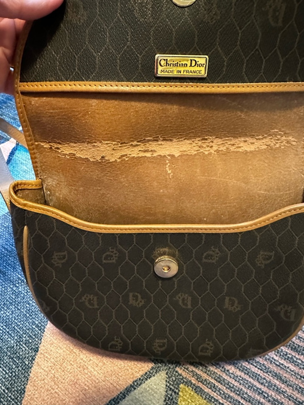 Christian Dior Vintage Honeycomb Monogram Crossbody (Made in France, 1970s–80s) - Picture 10 of 11